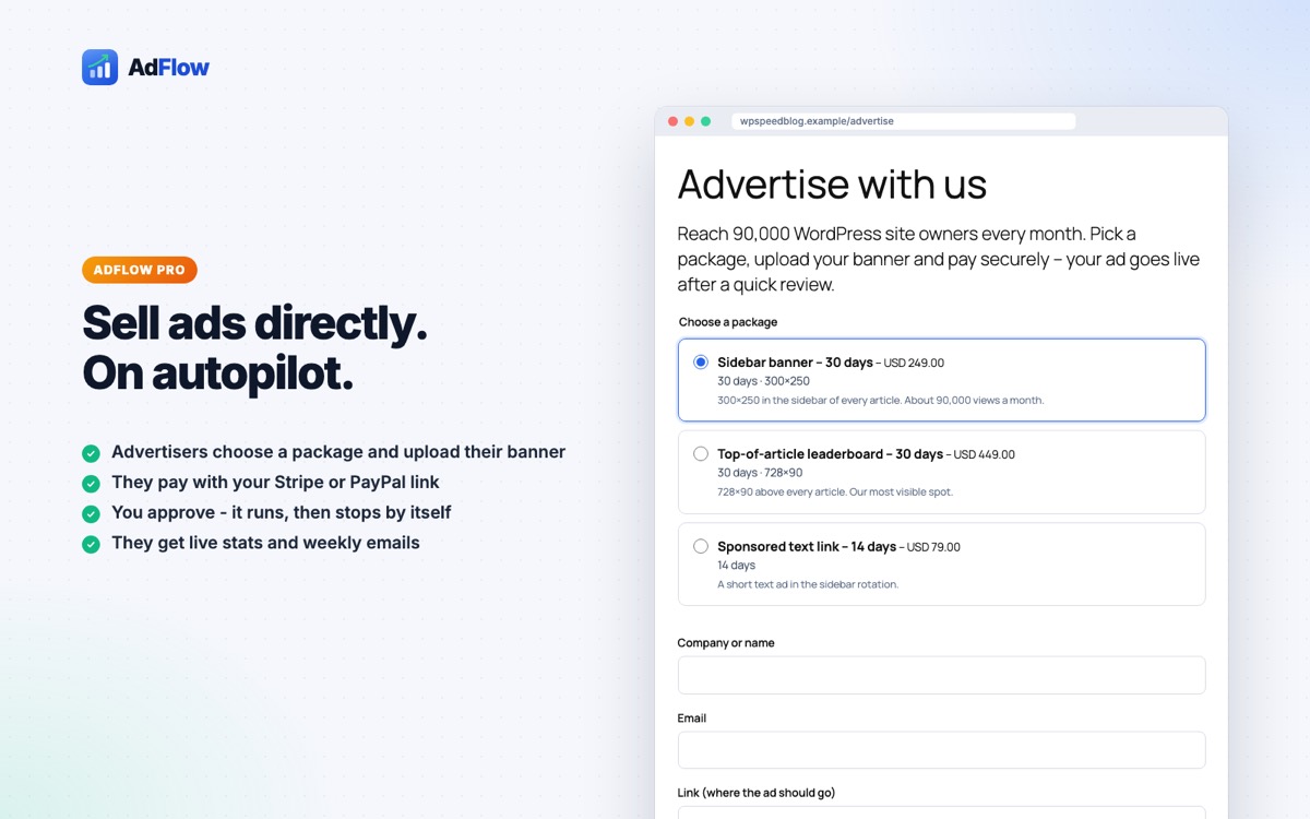 Self-serve Advertise with us page
