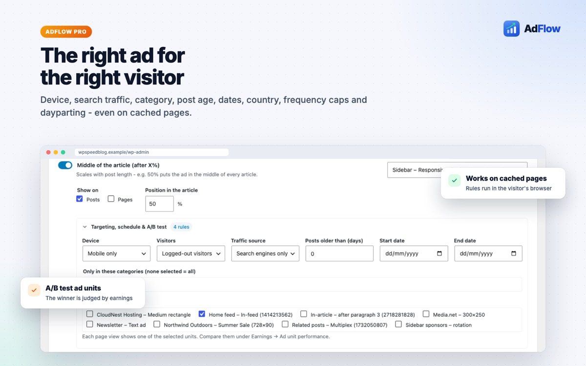 Targeting rules for an ad