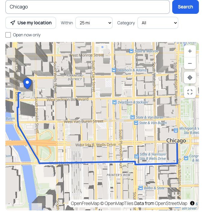 A driving route to the nearest store drawn on the store locator map
